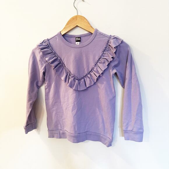 Tea Collection Ruffle Front Sweatshirt sz 7 Purple Long Sleeve Sweatshirt - Picture 2 of 7